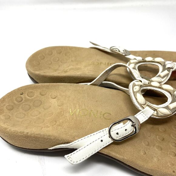 VIONIC White Leather Flip Flop Sandals Embellished Womens 9 - Picture 2 of 5